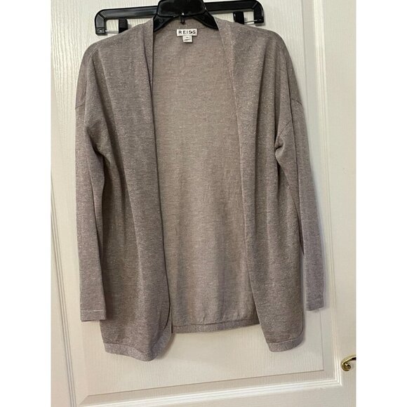 Reiss Long Sleeve Tan Open Front Lightweight Cardigan Size Extra Small Shimmery - Picture 1 of 5